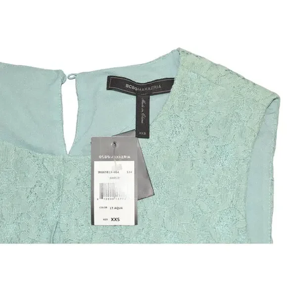A8 NWT BCBG MAXAZRIA Amelie Lt Aqua Lace Flounce Layer Top Dress Size XXS $230 - Picture 7 of 8